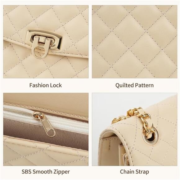 Quilted Crossbody Bags For Women, Gold - Picture 5 of 6